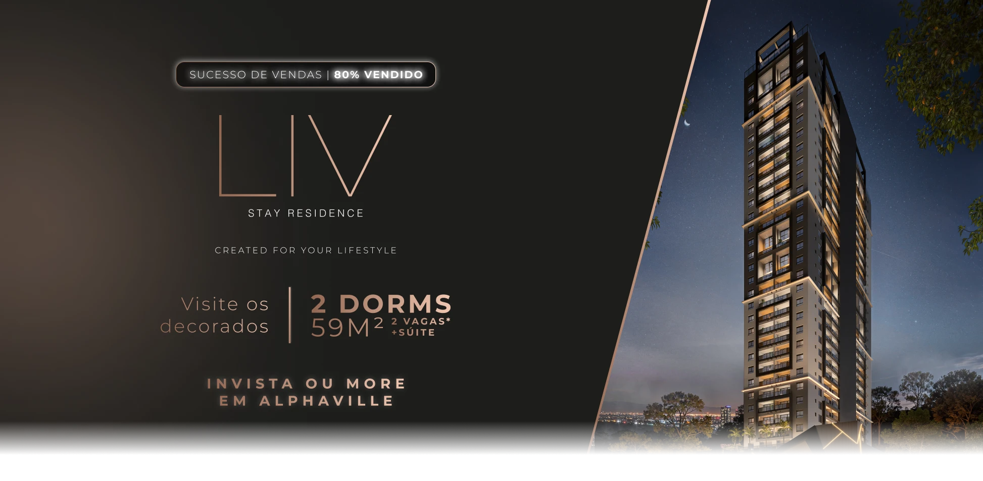 Fachada do Liv Stay Residence — studios e duplex em frente ao Mackenzie Alphaville