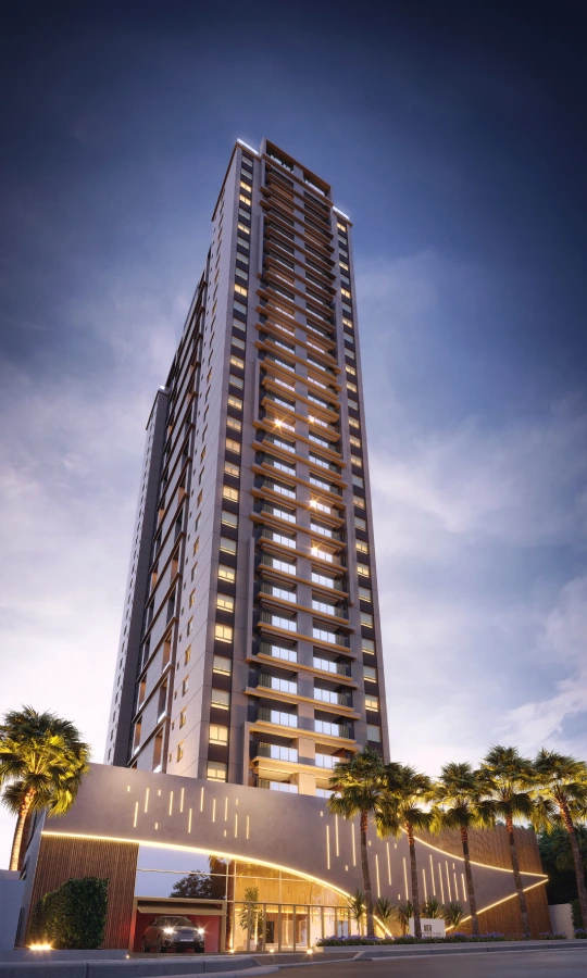 Fachada do Symmetry Residence — arquitetura simétrica em frente ao Mackenzie Alphaville